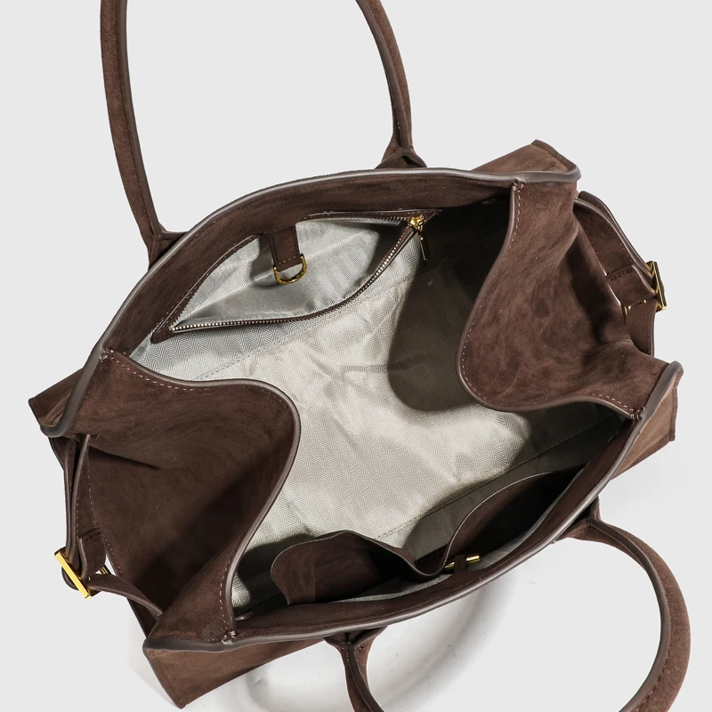 Vintage Faux Suede Tote Bag For Women Luxury Designer Handbags Purses 2024 New In PU Top Handle Large Capacity Underarm Shoulder