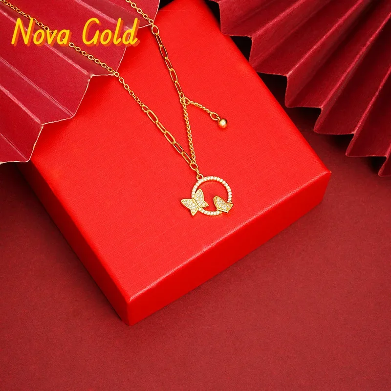 

Ожерелье NovaGlod в новом китайском стиле, 24-каратное золотое, с бриллиантами, в форме бабочки, на ключицу, женское, изысканное, дизайнерское.