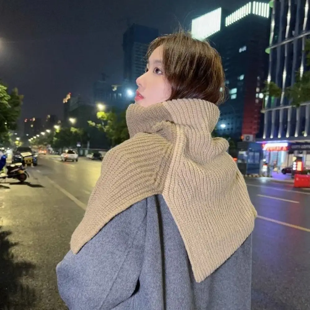 Contrast Color High Collar Shawl Irregular Warm Knitted Shawl Clothes Decoration Accessories Knitted Cape Neck Wraps Autumn