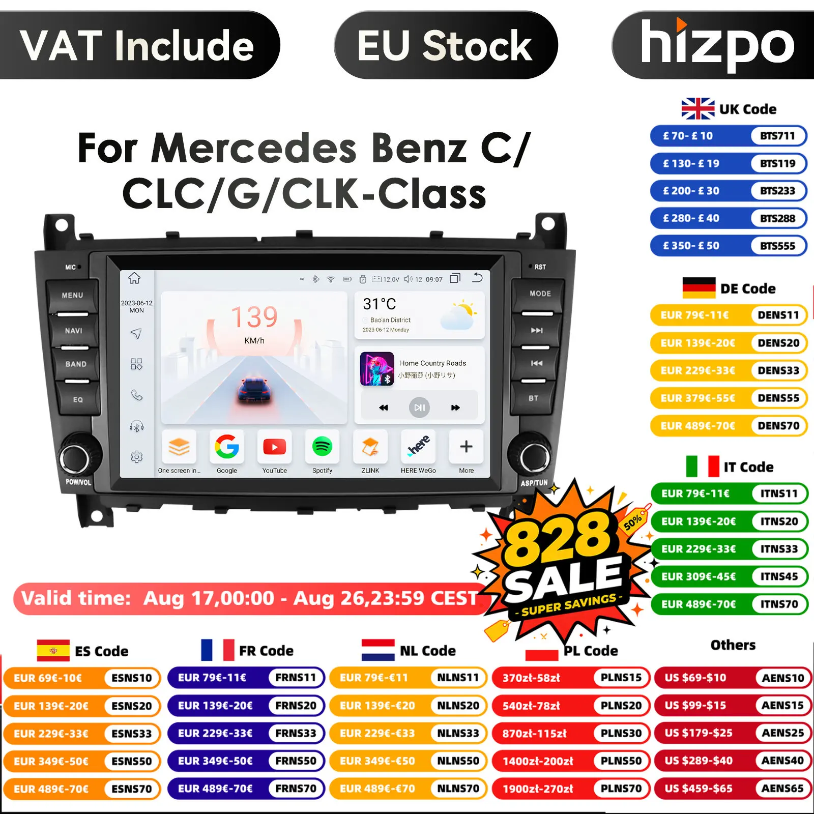 Hizpo 8 Zoll 7862 2 Din Android Auto Multimedia Player für Mercedes Benz CLC W203 C-Klasse C180 C200 GPS Carplay 4G RDS Autoradio