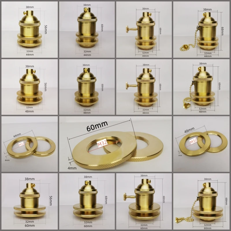 Brass 100% copper Lamp Holder Rings connecter Light Socket Knob or Chain Switch and Threaded Screw Lampshade Ring Fitter