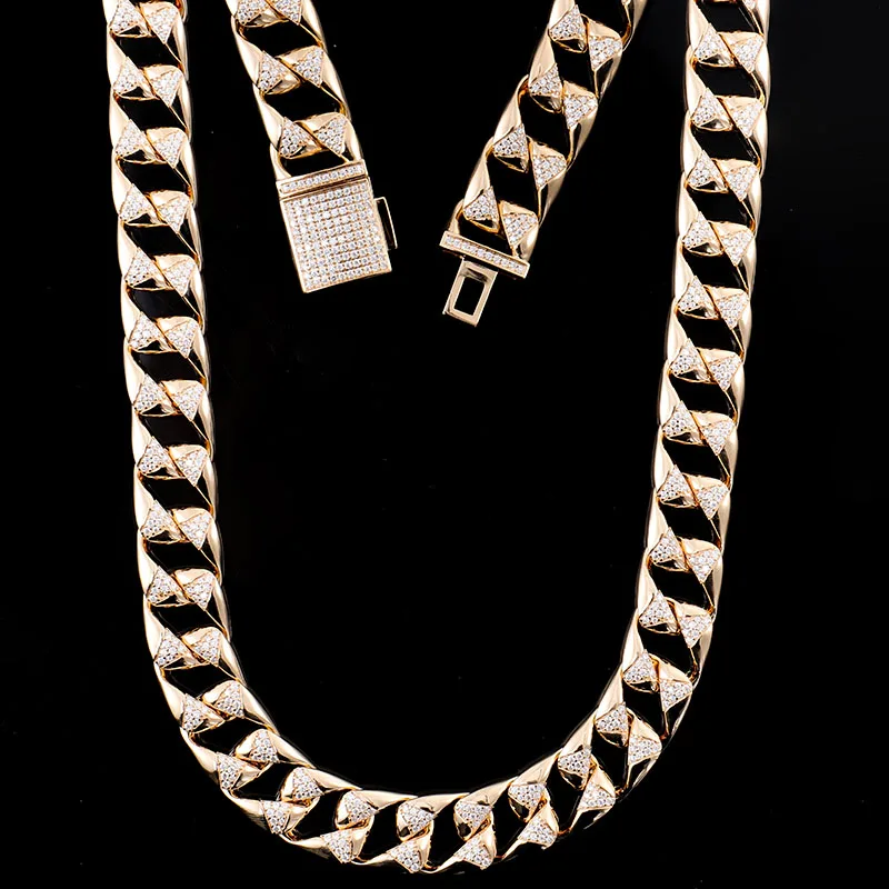 Hip Hop 12mm Moissanite Cuban Necklace 14K Gold Plated Miami Bling Iced Out Lab Diamond Cuban Chain Necklace 925 Sterling Silver