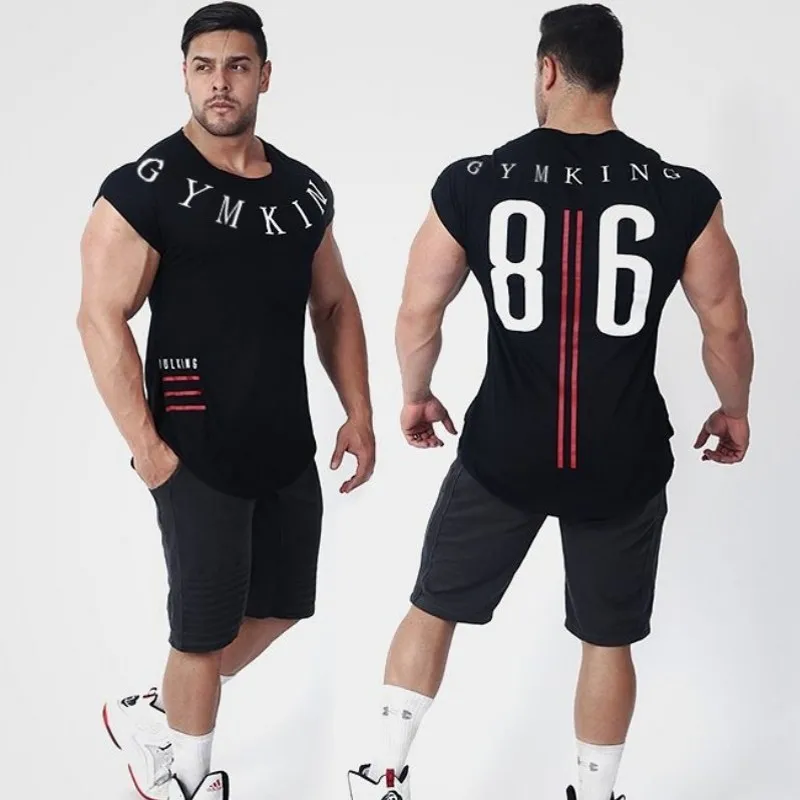 2024 Men\'s Summer Trendy European and American Fitness Digital Printed Short-Sleeved Sports Training Wear Round Neck Slim Fi