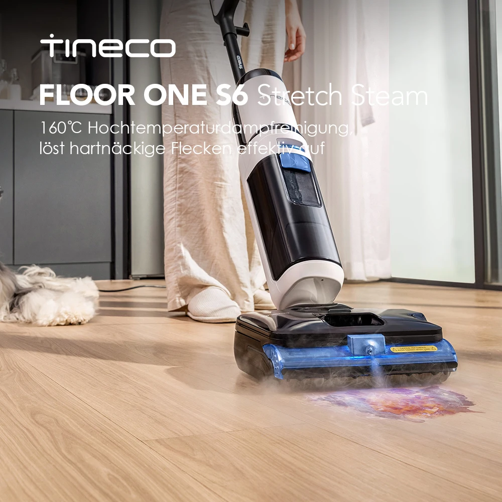Tineco FLOOR ONE S6 Stretch Steam Nass-Trockensauger, 160 °   C BoostSteam, Anti-Verwicklungs-Design, FlashDry Selbstreinigung