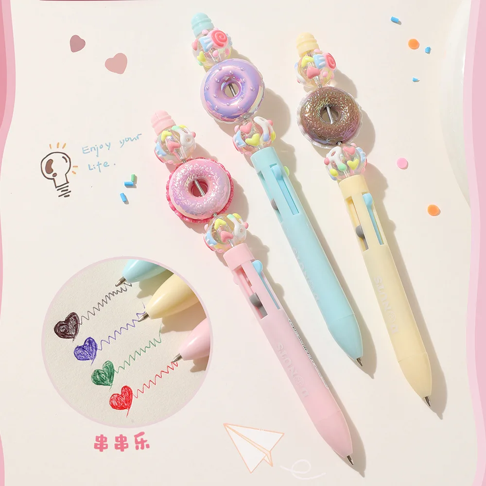 

24pcs Kawaii Donuts 4 in1 Ballpoint Pens 4 Colors Beads Pens School Writing Pen Marker Athestic Stationery Wholesale Girl Gifts