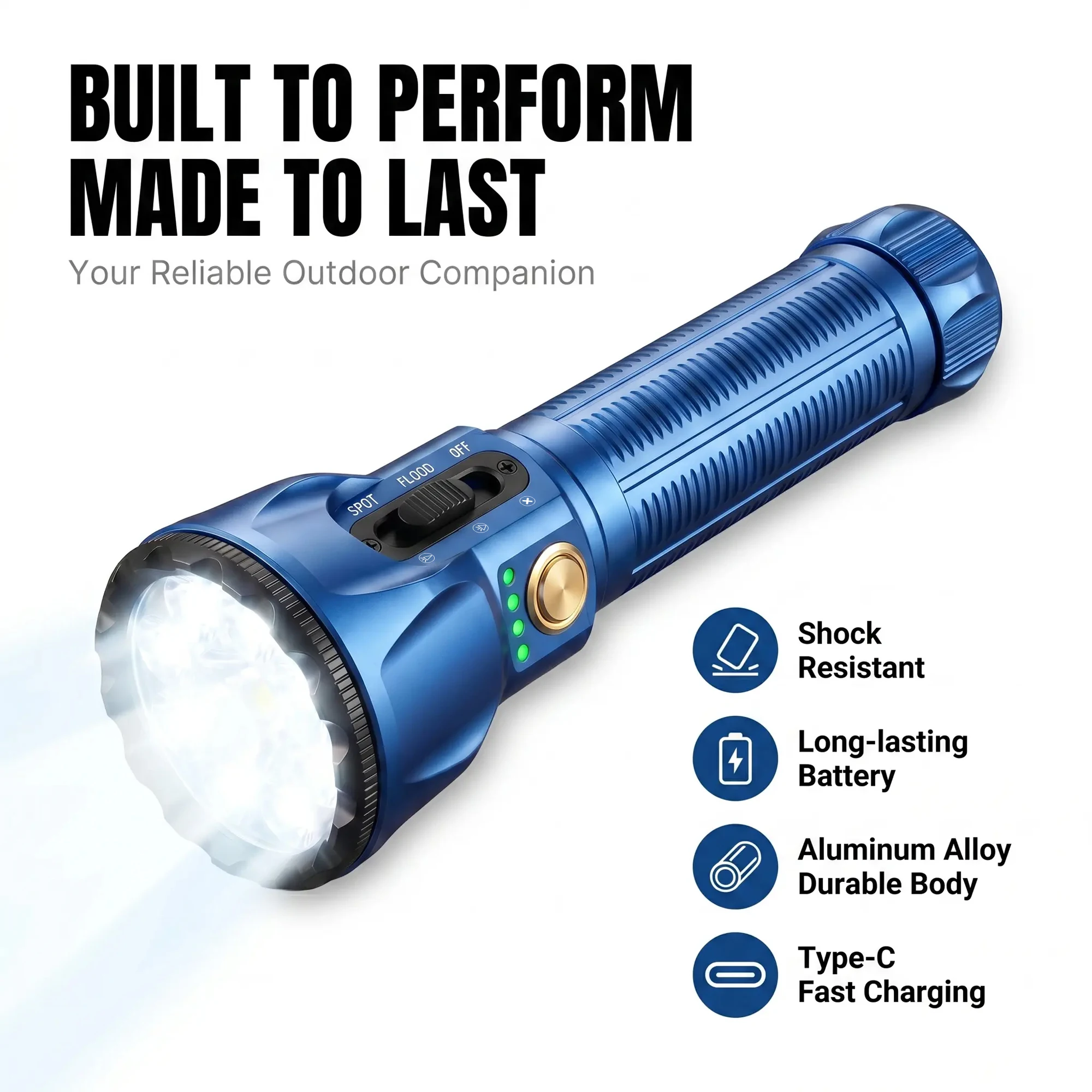 10000mAh Large Capacity Battery Dual Light Sources, One-Click Switch Between Spotlight & Floodlight，Durable Aluminum Alloy Body