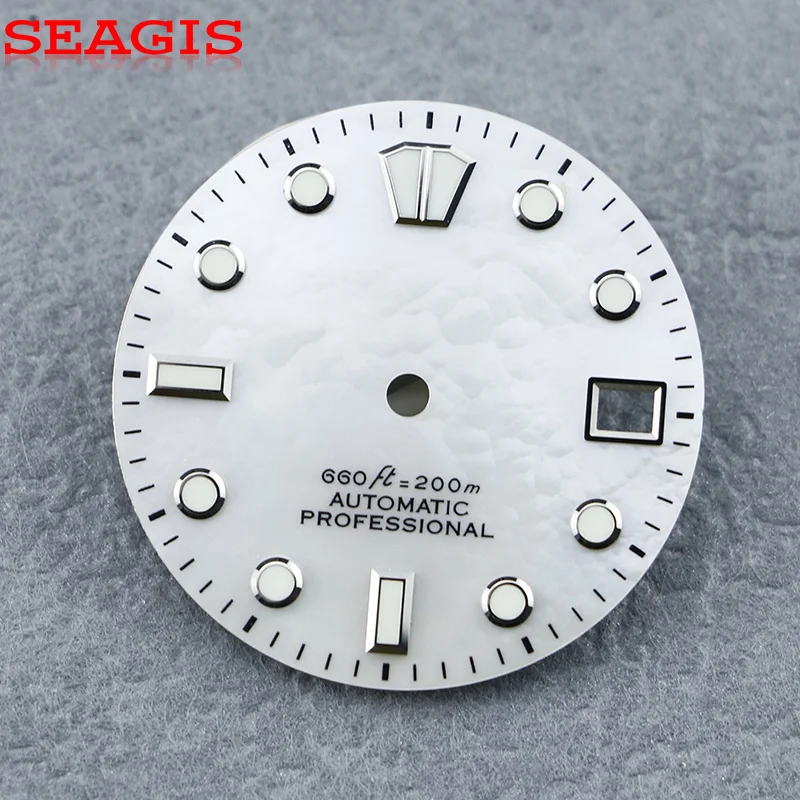 SEAGIS 28.5mm NH35 MOP Dial Gold ,Silver Index  Automatic dial  Blue Lume No LOGO