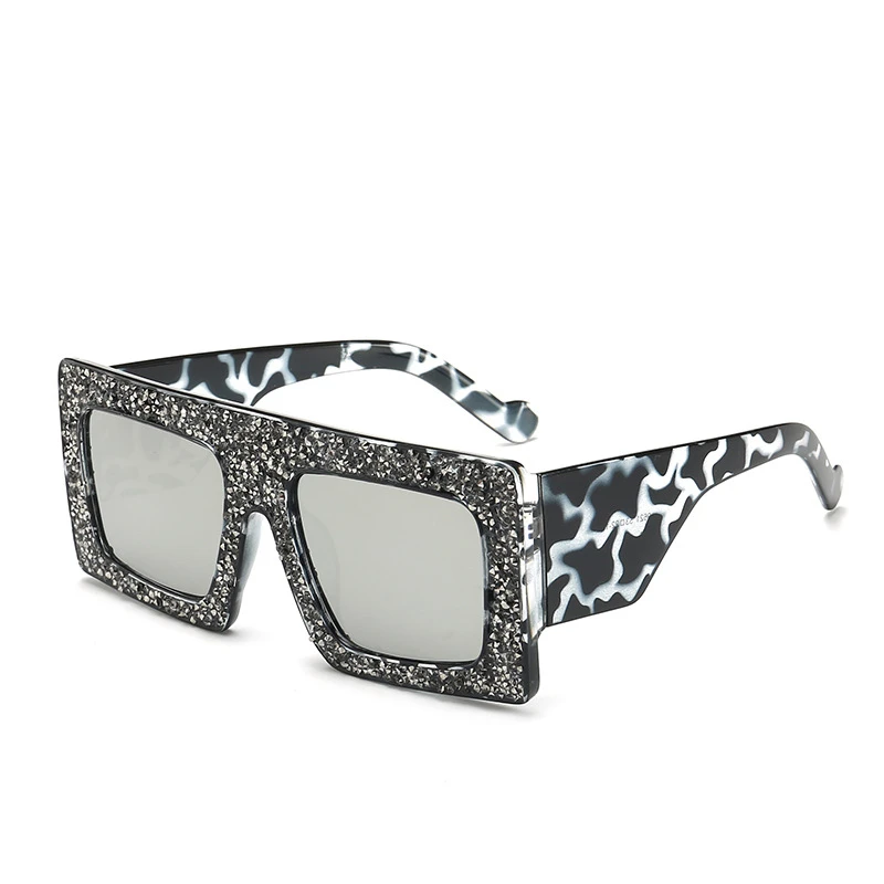

Rockjoy Oversized Rhinestone Sunglasses Women Steampunk Trendy Shield Flat Top Rectangle Sun Glasses for Female Luxury Design