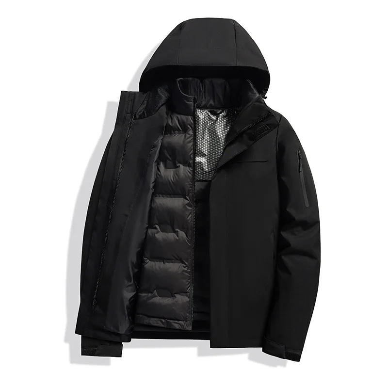 

Outdoor Solid Color Hiking Jackets for Men 3 in 1 Hooded Warm Camping Coats Quality All-match Windproof Outerwear Fashion Casual