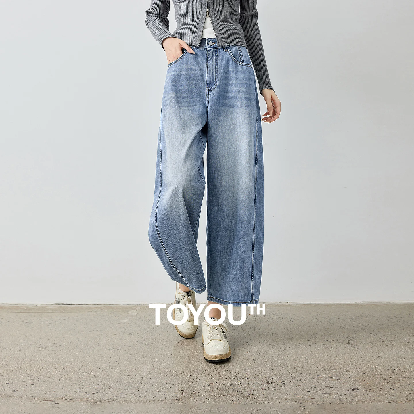 TOYOUTH Women jeans 2026 Autumn New Deconstructed Cropped Wide-Leg Pants with a Slimming Fit