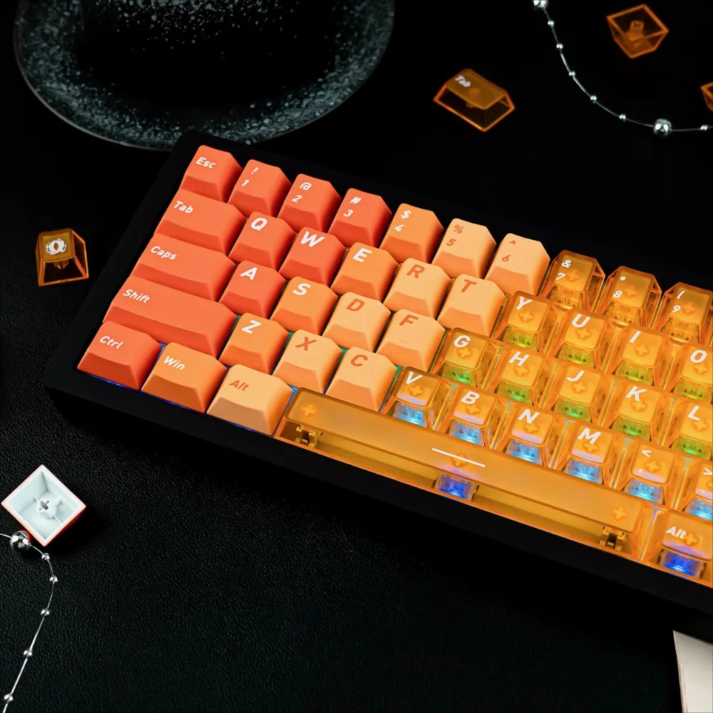 Orange Gradient Keycaps PBT Hot Sublimation Translucent OEM Profile Shine Through for Wooting Mechanical Keyboard