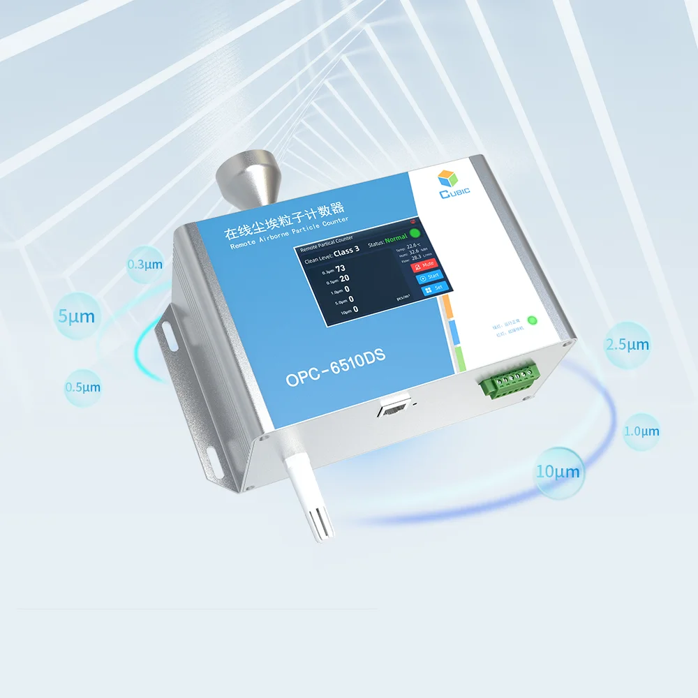 0.3 - 10.0 Um 28.3LPM High Flow Rate Online Cleanroom Optical Airborne Cleanroom Particle Counter with Display OPC-6510DS