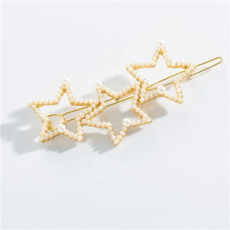 Hot Imitation Pearl Hairpin  Hollow smiling Triangle Star Hair Clips For Women Girls Hairpins Holder Hair Accessories Wholesale