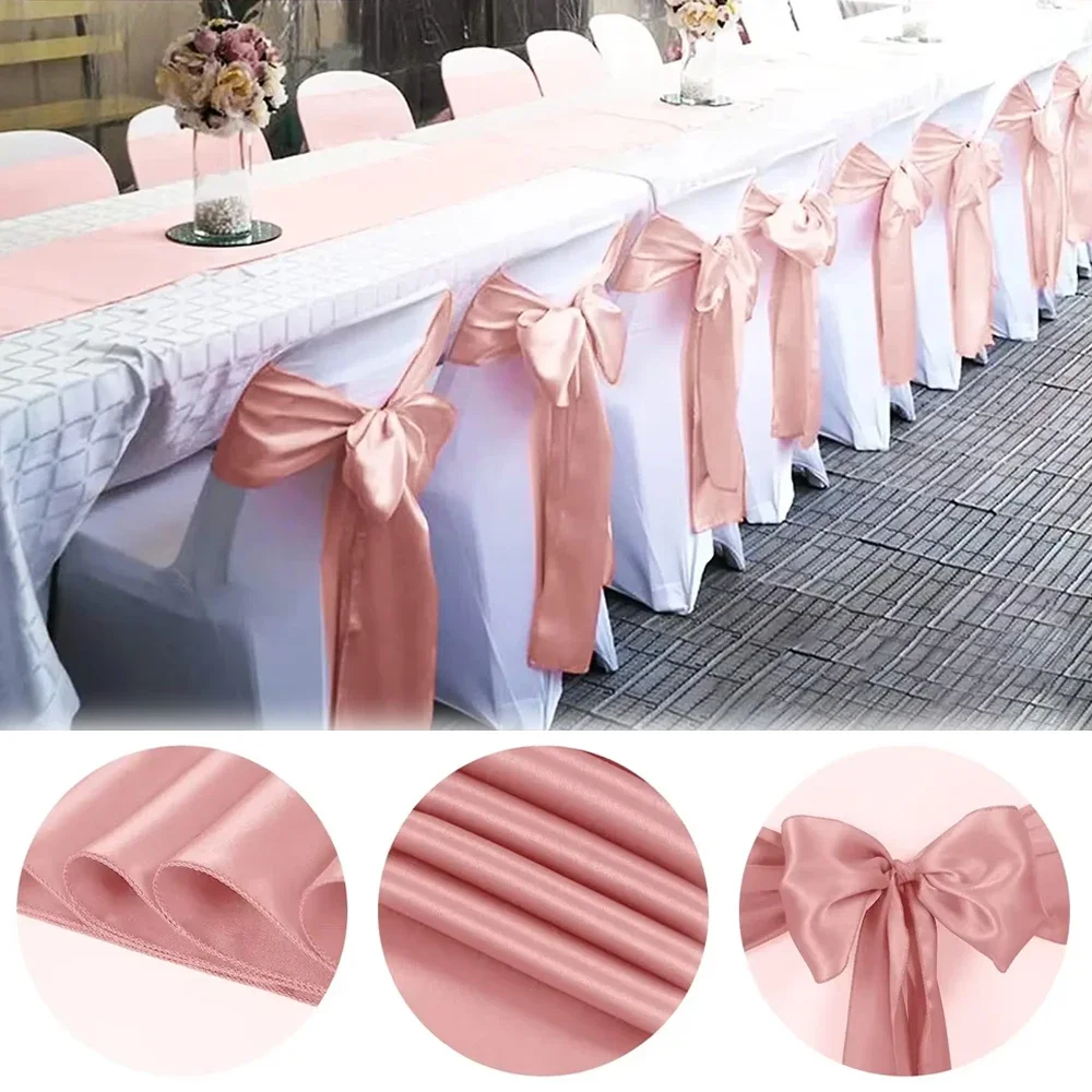 

10pcs Satin Chair Sashes Wedding Chair Ribbon Bow Knot Ties for Hotel Banquet Decoration Event Party Decoration 17x275cm 의자 허리띠