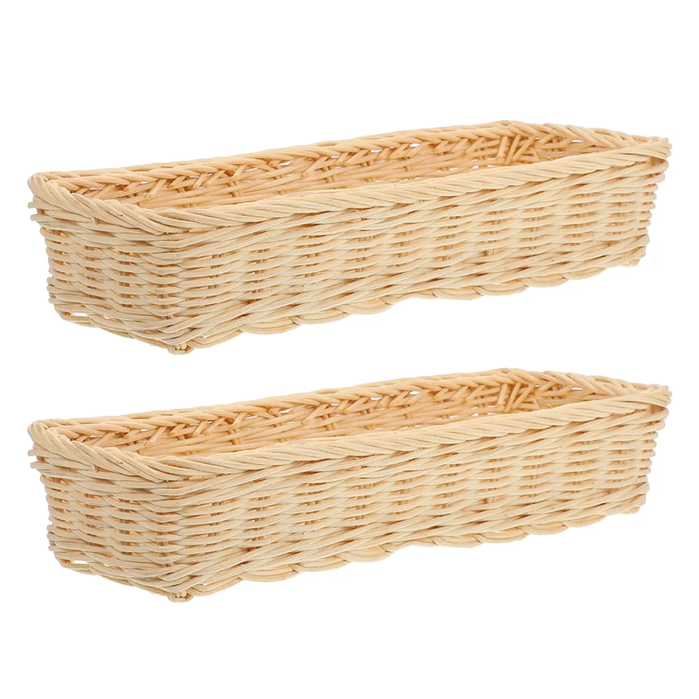 

2 PCS Rattan Storage Basket Cutlery Holder for Party Outdoor Silverware Organizer