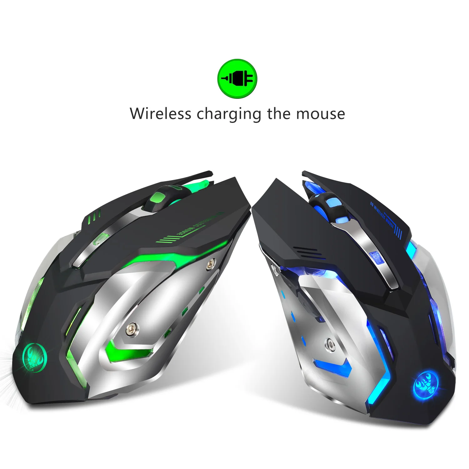 HXSJ-M10 Wireless Gaming Mouse, Recarregável, 7 Color Backlight, Respiração, Comfort Gamer Mice para Computador, Desktop, Laptop, 2400dpi