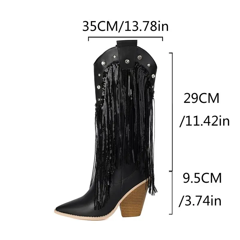 

ASILETO 2024, новые роскошные женские ботинки в стиле вестерн, острый носок, массивный каблук, 9,5 см, заклепки, большой размер 46 47 48, модные ботильоны с бахромой