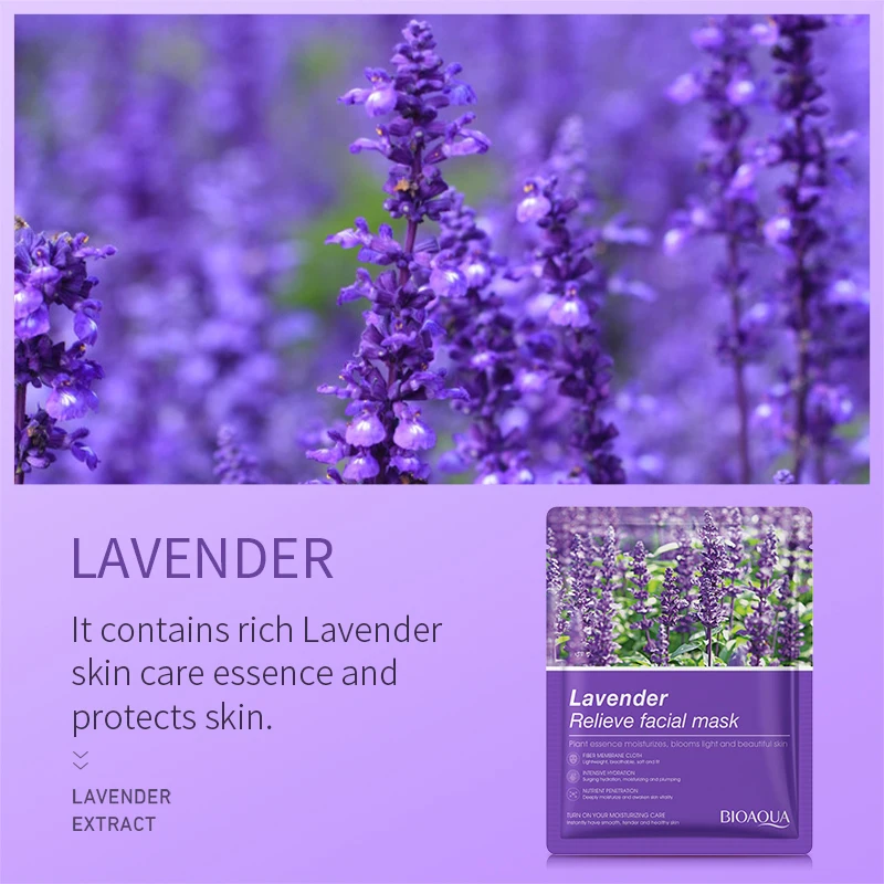 10 Pieces of Lavender Moisturizing Mask (Containing Hyaluronic Acid) - Alcohol-Free, Hydrating Skincare Mask Suitable for All Skin Types