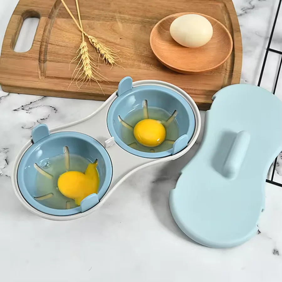 Microwave Egg Poacher Efficient Microwave Double Egg Poacher Cook Poached Eggs with Detachable Drain Basket Heat Kitchen Tool