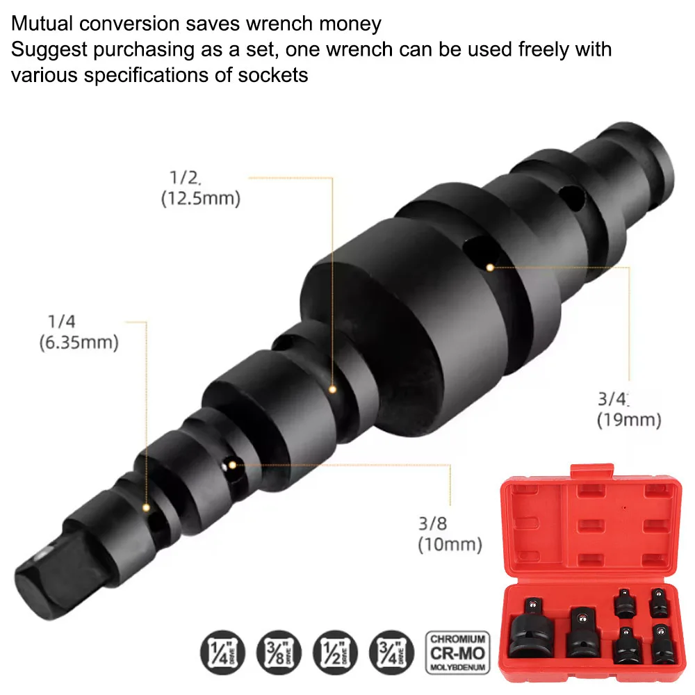 Chiave a bussola Set di utensili manuali Set di chiavi per interruttore a cricchetto Set di chiavi a bussola da 6 pezzi Adattatore per manicotto pneumatico 1/4 1/2 3/8 3/4