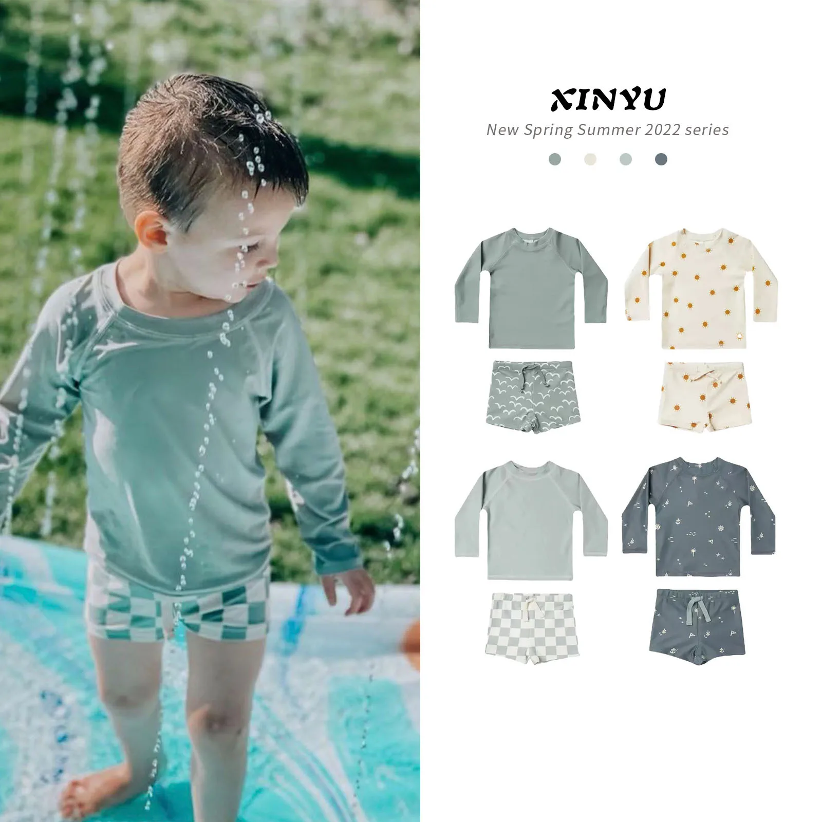 Kids Swimwear 2023 New Summer Brand Design Toddler Boys Swimwear Tops+Trunks+Cap 3 Pcs Swimsuits Children Baby Boy Clothes Set