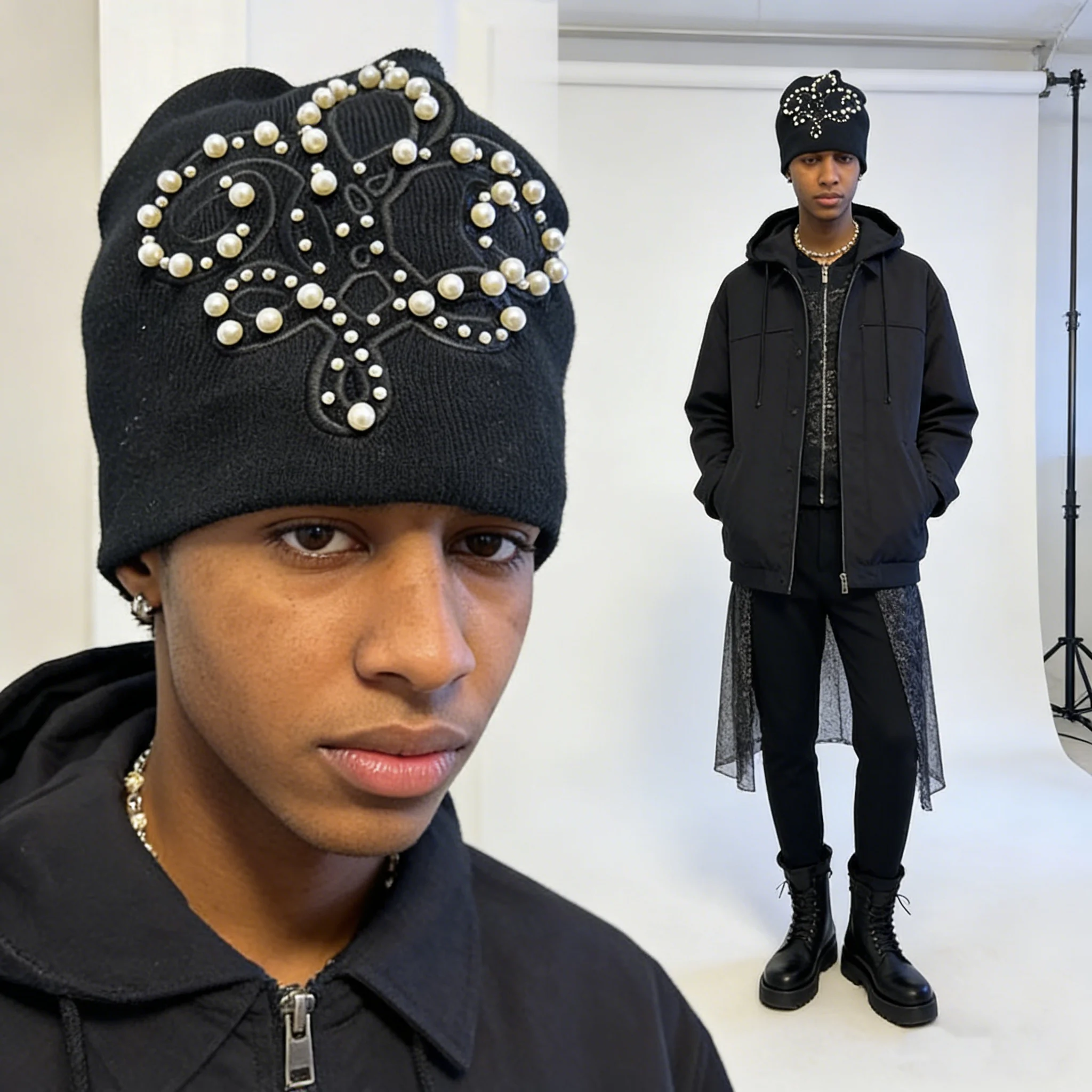 Lässiger Retro-Hoodie mit Perlenstickerei, trendiges Streetwear-Accessoire, Unisex-Mütze