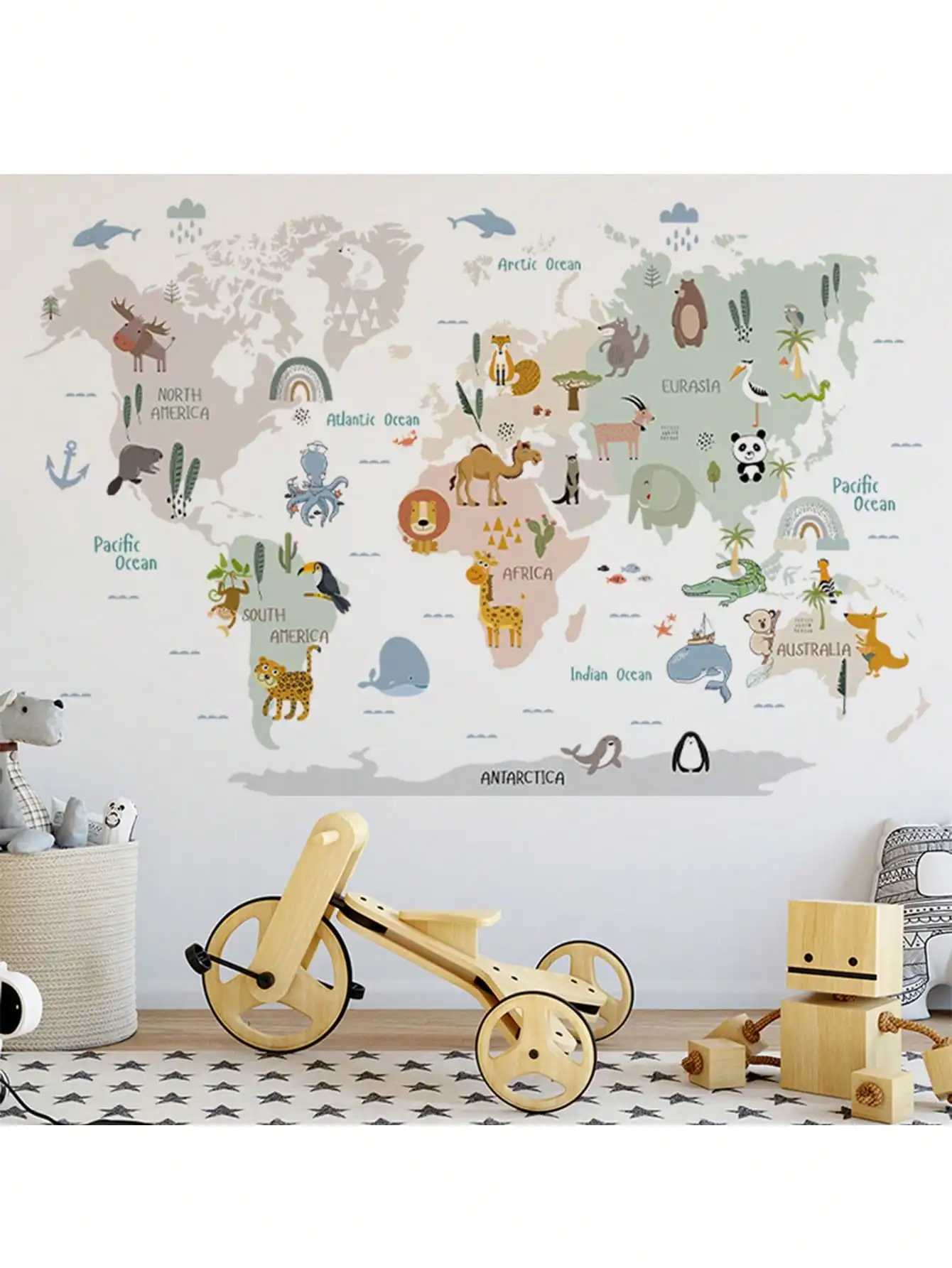 Animal world map children's room stickers kindergarten classroom decoration cartoon decoration self-stickers