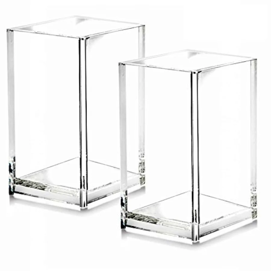 2 Pack Acrylic Pencil Pen Holder Cup, Desk Accessories Holder, Makeup Brush Storage Organizer, Modern Design Desktop Stationery