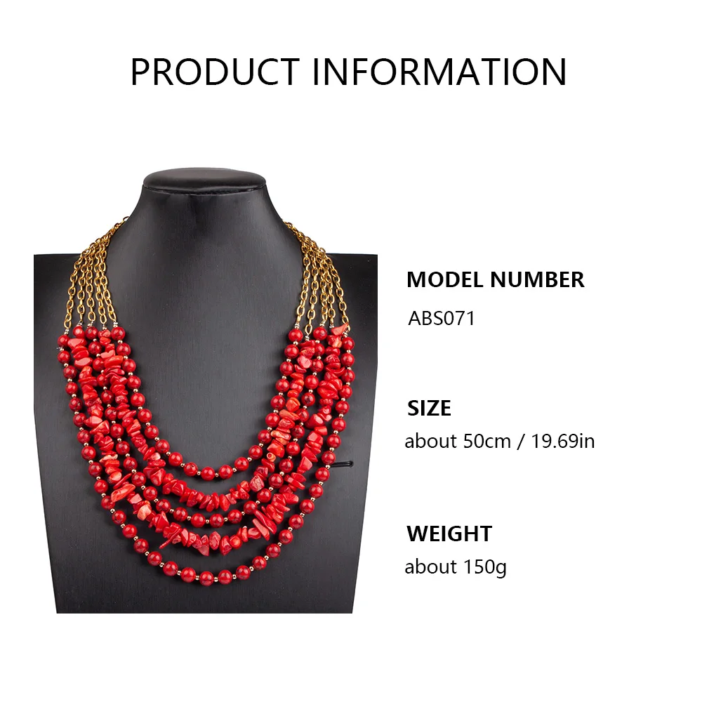 Red Real Coral Necklace For Women Party Layers Beautiful African Necklace Bridal Costume Jewelry Gift Jewelry For Girl ABG179