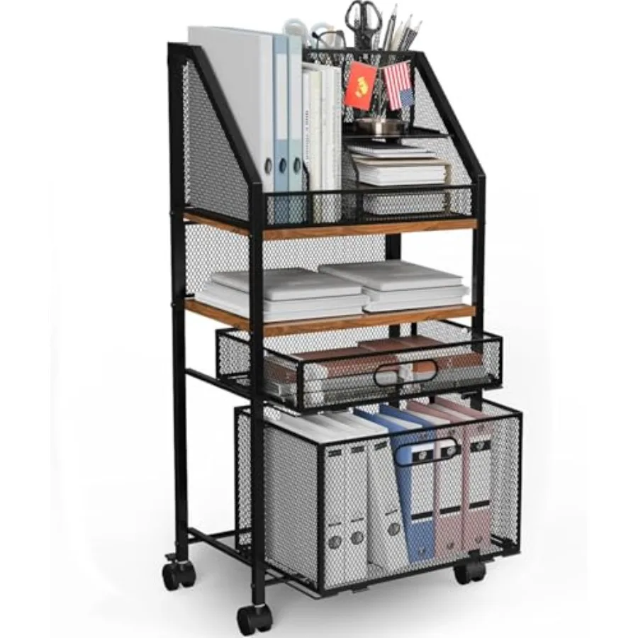 

Rolling File Cart with 2 Drawers Metal Moving Craft Storage Cart with Lockable Wheels WoodandMesh Rolling File Organizer Filing