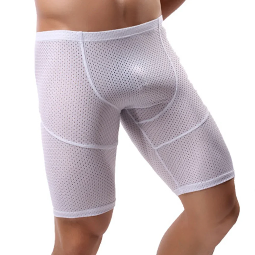 Men Stretch Underwear Longshorts Breathable Mesh Panties Sports Pants Long Underwear Lengthening Wear Resistant