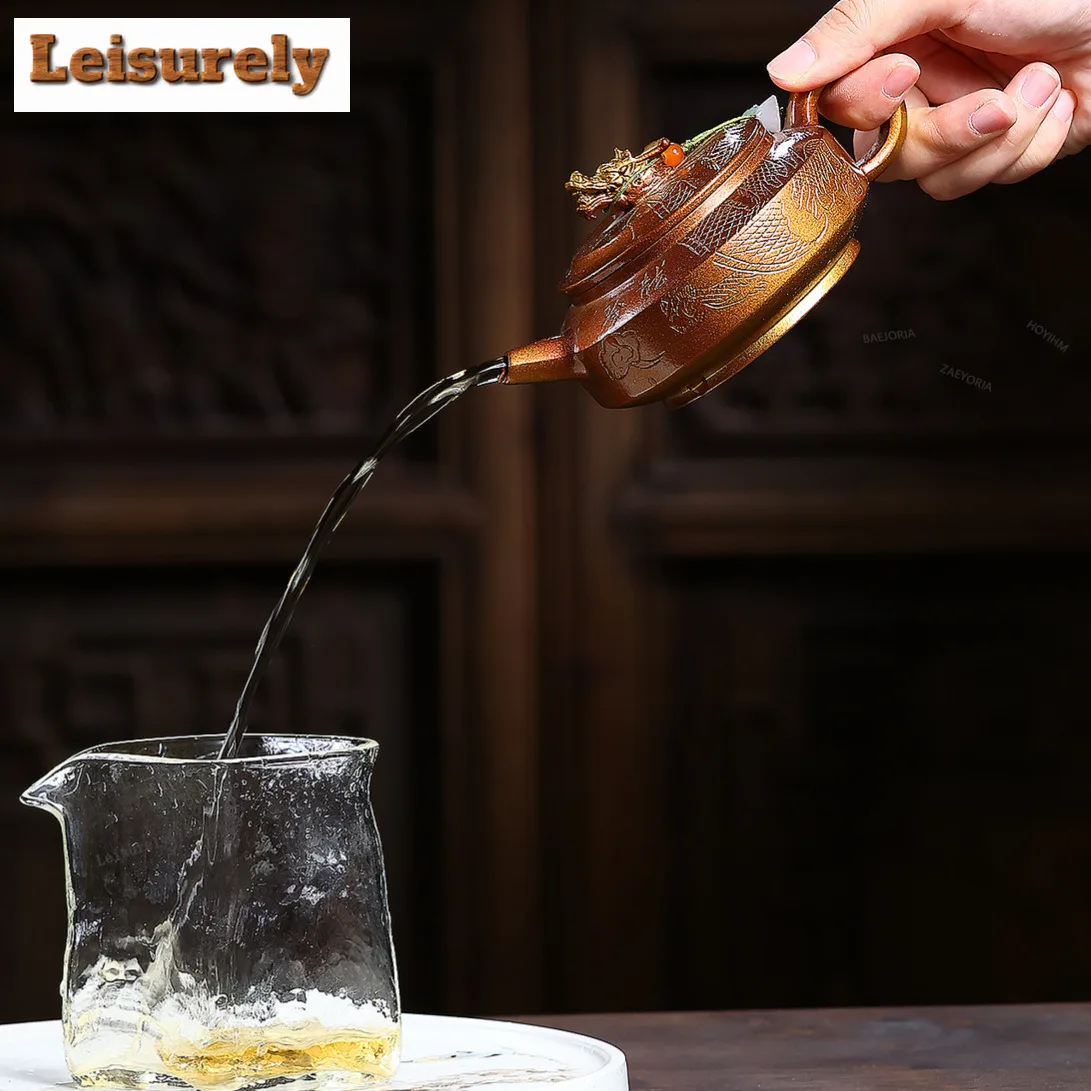 HOYIHM 170ml Creative Yixing Purple Clay Teapots Handmade Bibcock Pot Raw Ore Dragon Bone Gold Sand Mud Kettle Zisha Tea Set