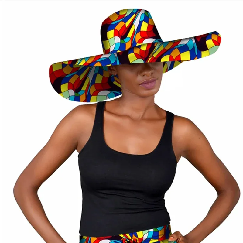 African Fashion Style Cap Hat for Women Handmade Ankara Print Summer Big Hats Cotton Fabric One Size WY5242