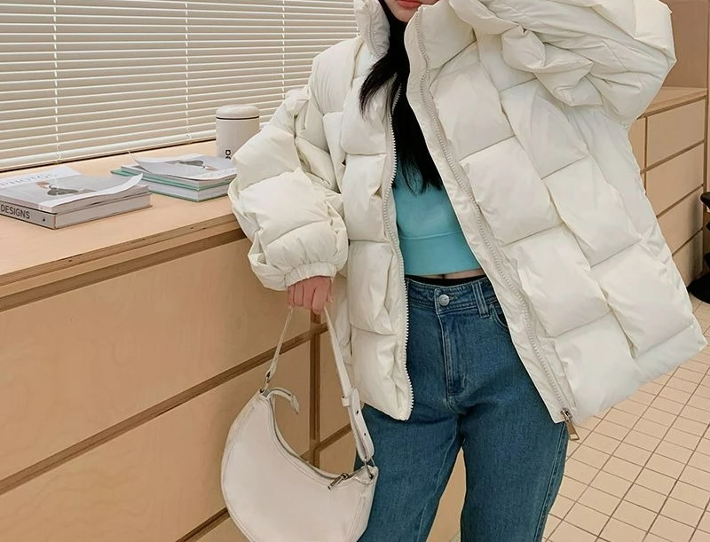 2025 شتاء جديد ثلاثي الأبعاد محبوك أسفل سترة قطن مربع العصرية الدافئة سميكة المرأة معطف القطن #6