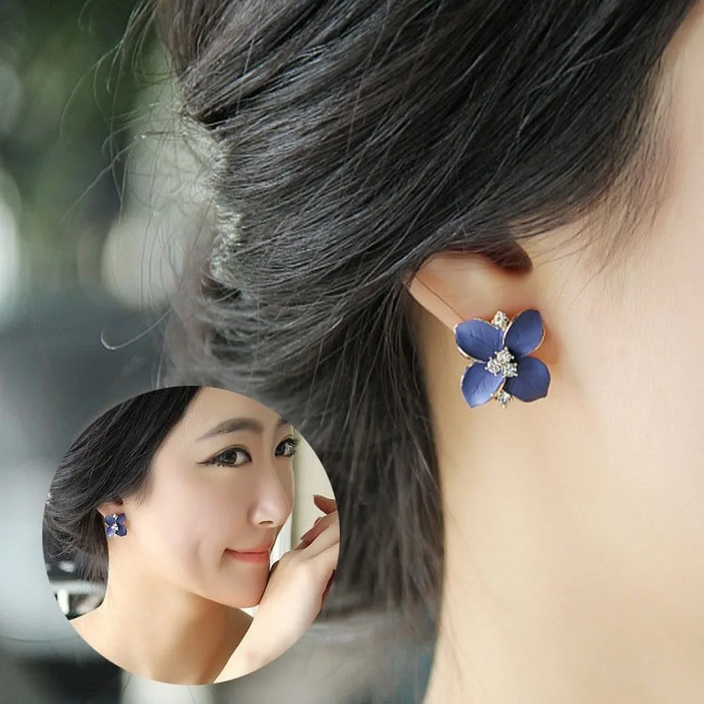 Simple Elegant Noble Earrings Blue Flower Crystal Camellia Earrings Women's Christmas Earrings Pendant Party Jewelry Gifts image 4