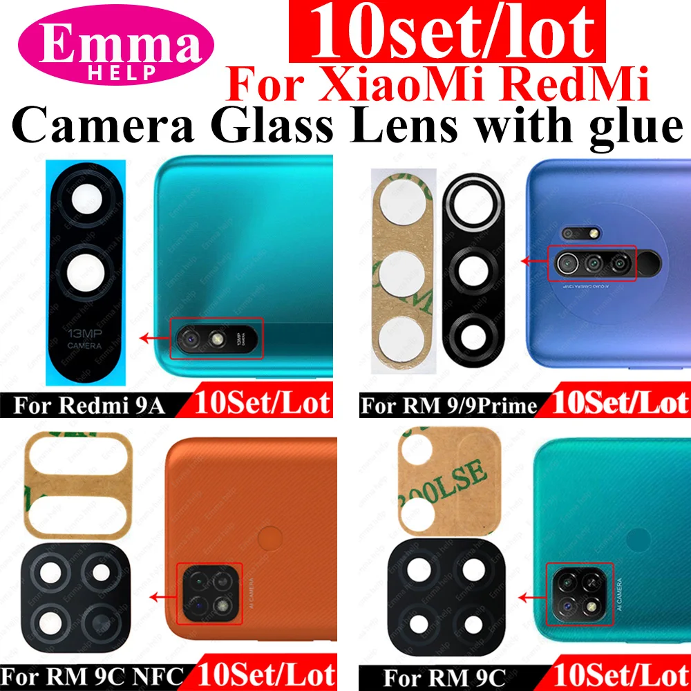 10 Piece Rear Back Camera Glass Lens For Xiaomi Redmi 9T 9C NFC 9A 9i 8 A 10C 10A 10 Prime With Adhesive Glue Phone Accessories