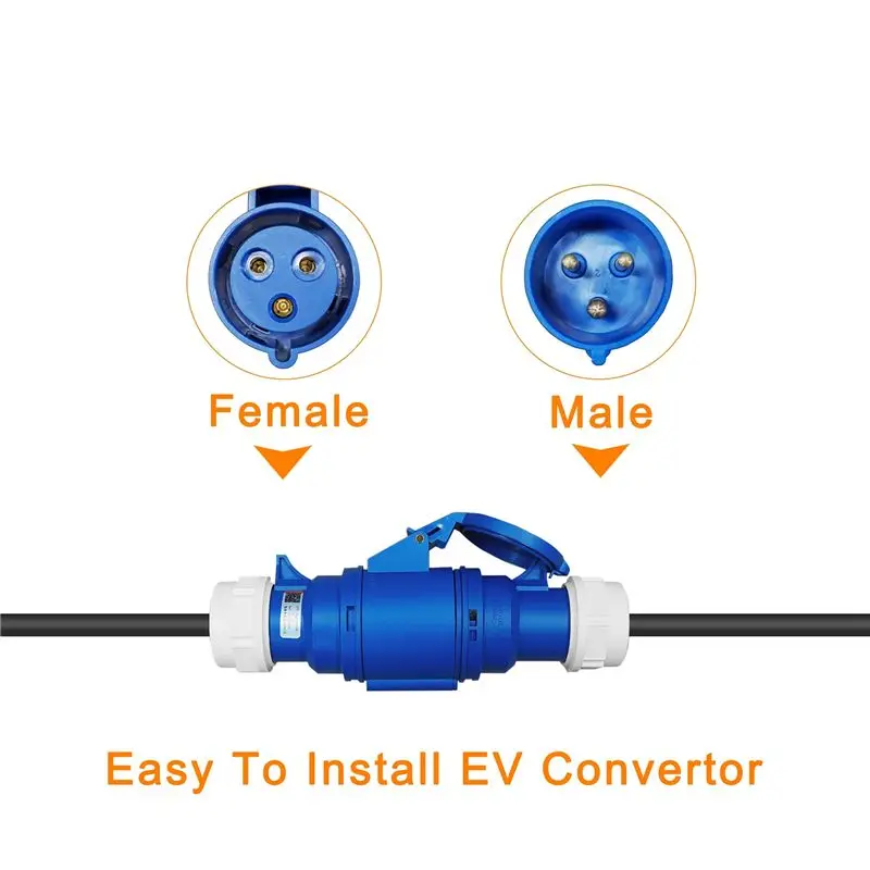 A82M-1 PCS EV Female Plug 3 Pins Adapter Waterproof Connection Wallmount Socket 32A 1Phase 7KW Blue Portable EU