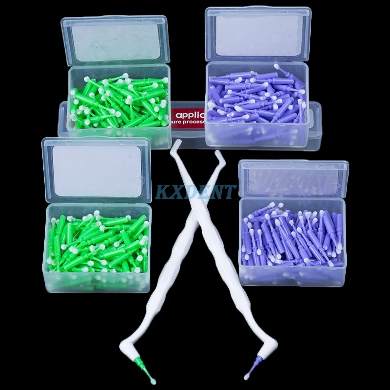 Dental Disposable Micro Applicator Brush 400pcs with 2 Handles for disconnect able coupling 2 colors Dentistry Lab Materials