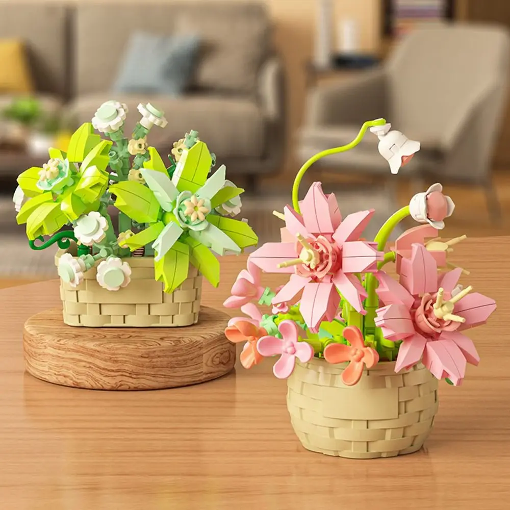 New DIY Building Blocks Ornament Interesting Flower Baskets Creative Children Gift Potted Plants Model