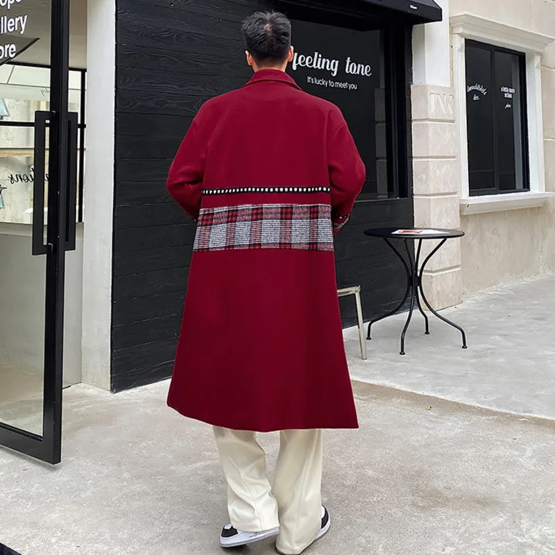 NOYMEI Double-sided Cashmere Coat 2024 Spring New Long Style Thousand Bird Checker Panel Temperament Woolen Trench Men WA3049