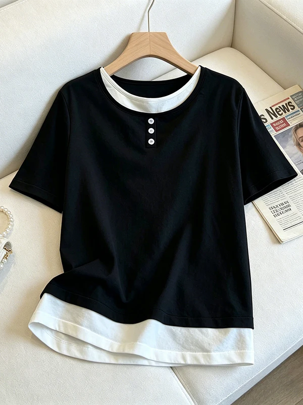

plus Size Women's Fashionable Short Sleeve T-Shirt round Neck Summer New Design Sensation Slimming Versatile Color Top