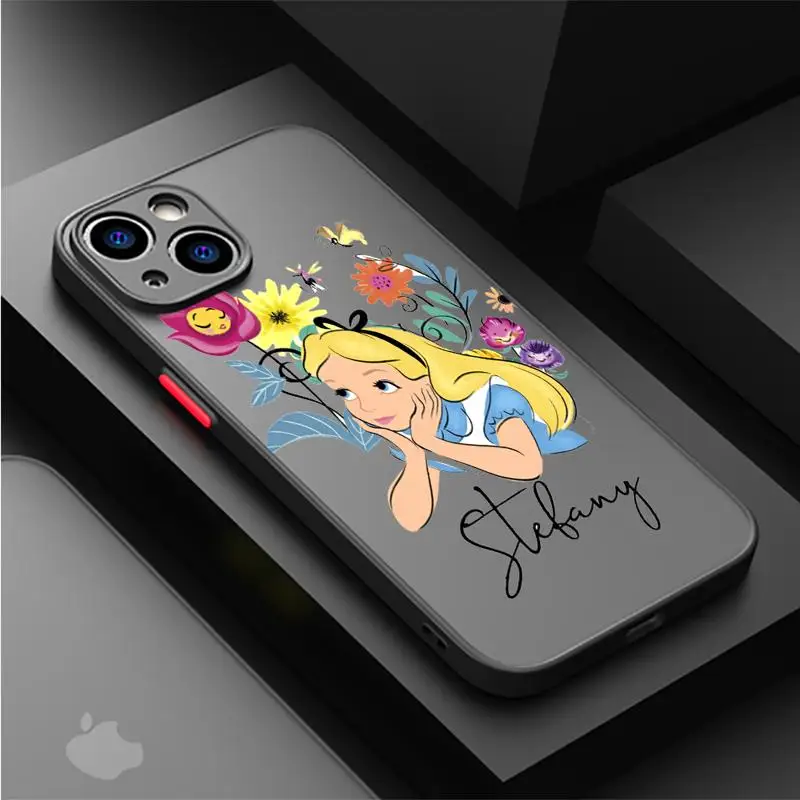 Alice In Wonderland Case For Apple iPhone 15 11 14 13 12 Pro 7 XR X XS Max 8 Plus 6 6S SE 2022 15Pro Black Matte Phone Funda