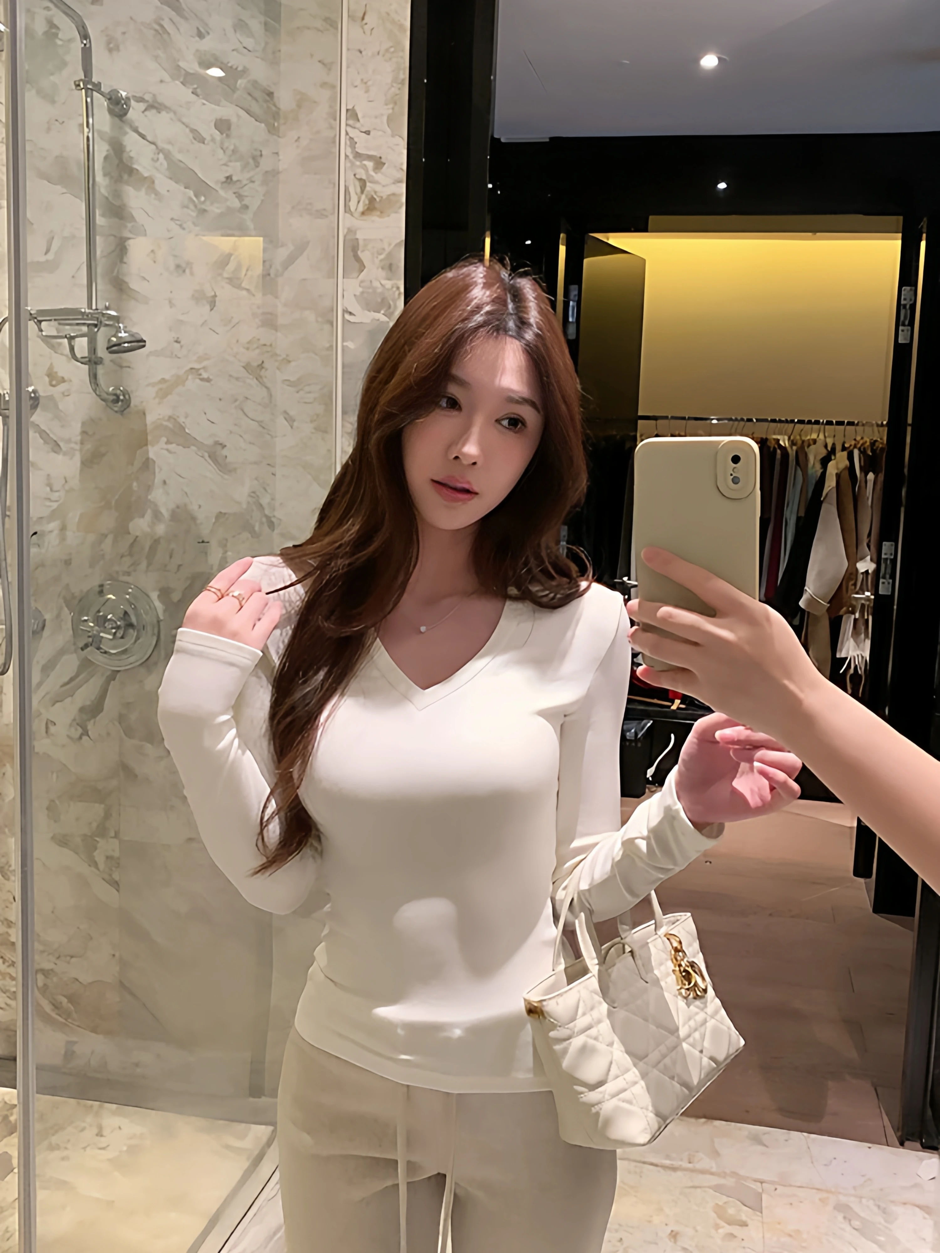 Women's Long Sleeve V-Neck T-Shirt 95 Cotton Slim Fit Base Shirt Shoulder Width Regular Cotton Polyester Blend Autumn Top