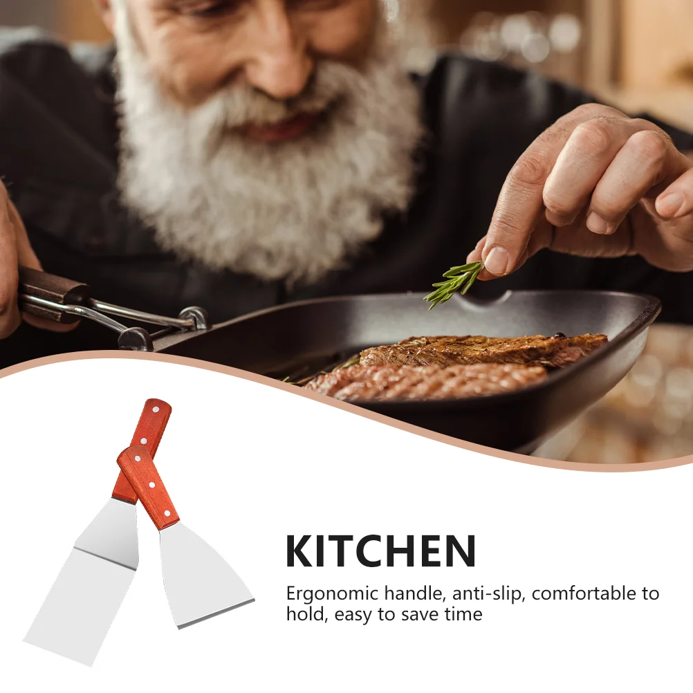 

2pcs SteakSpatula StainlessSteelPizzaTool Cooking Spatulas Gadget Heatresistant DrywallServe GriddleKitchenGadget