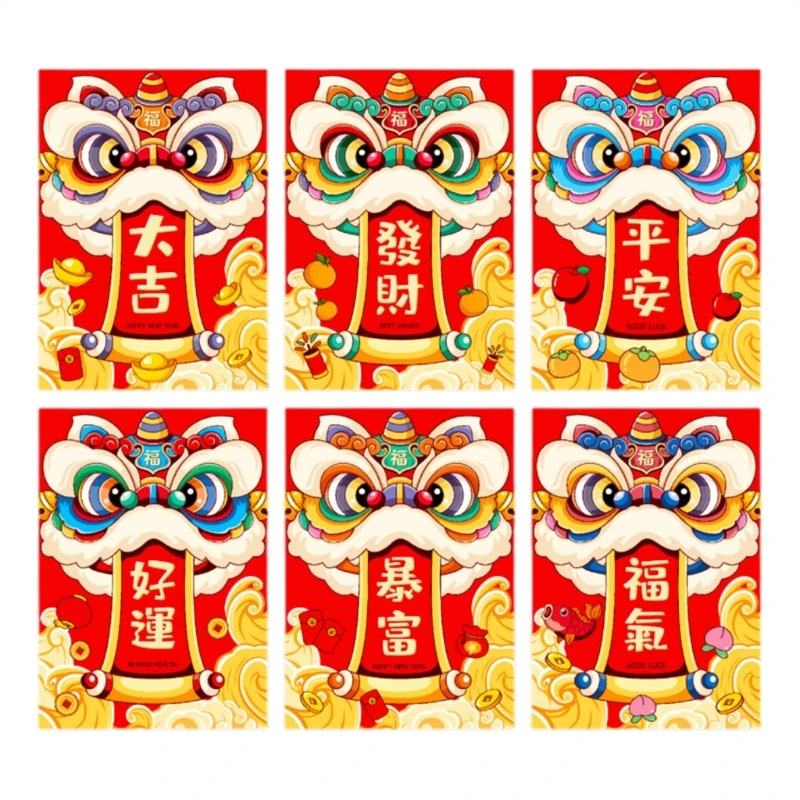 6 Pieces Traditional Lunar New Year Money Packets 2025 Snake Themed Redness Envelopes Chinese Spring Festival Hongbao