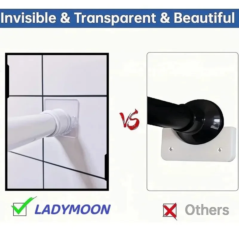 6/10Pcs Clear Adhesive No Drill Curtain Rod Brackets - Easy ToInstall Shower Rod Brackets For Bathroom view 5