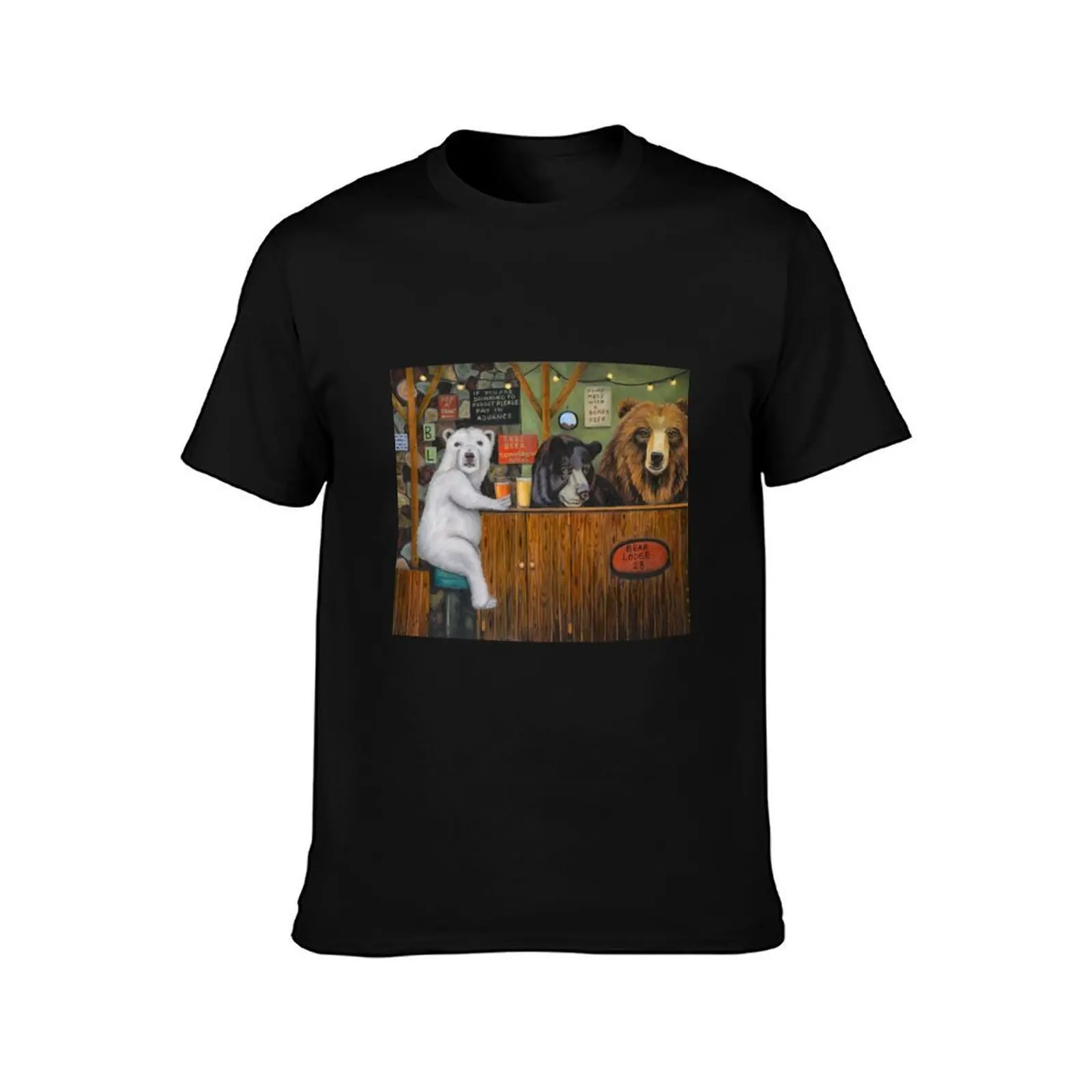 Bear Lodge 28 T-Shirt, Summer Casual Cotton Tee, Oversized Streetwear Tops, Vintage Graphic Print, Loose Fit Short Sleeve