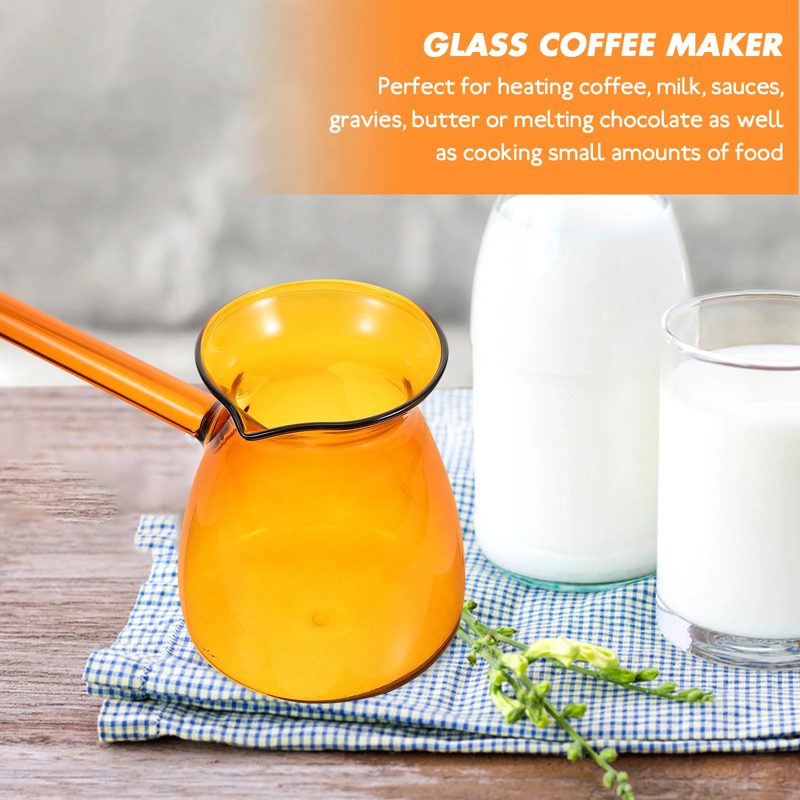 مقبض جانبي تركي إبريق قهوة زجاجي مقاوم للحرارة البورسليكات لصهر الشوكولاتة المغلي صلصات حليب القهوة