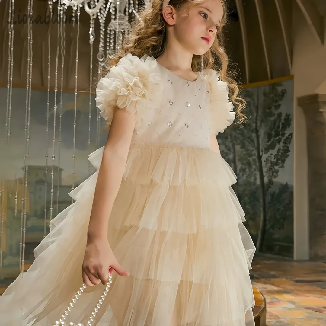 

Girls' Multi Layered Tulle Dress Over The Knee Maxi Dress Flower Girl Gown Prom Dress Wedding Attire
