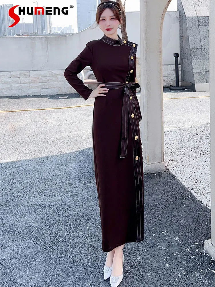 

Women's Winter Thickened Inner Wear New Dress Bottoming Elegant Slimming Waist-Controlled Long Sleeves Slim-Fit Sheath Dresses